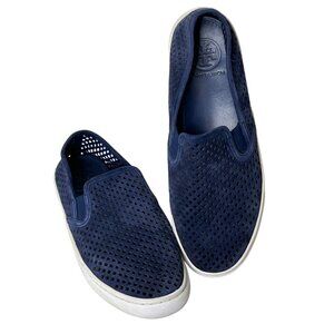 Tory Burch Jesse Perforated Suede Navy Blue Slip-On Sneakers Size 7